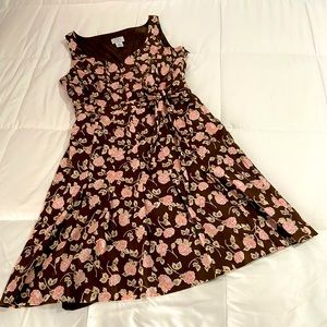 LOFT Floral Midi Dress in Brown and Pink